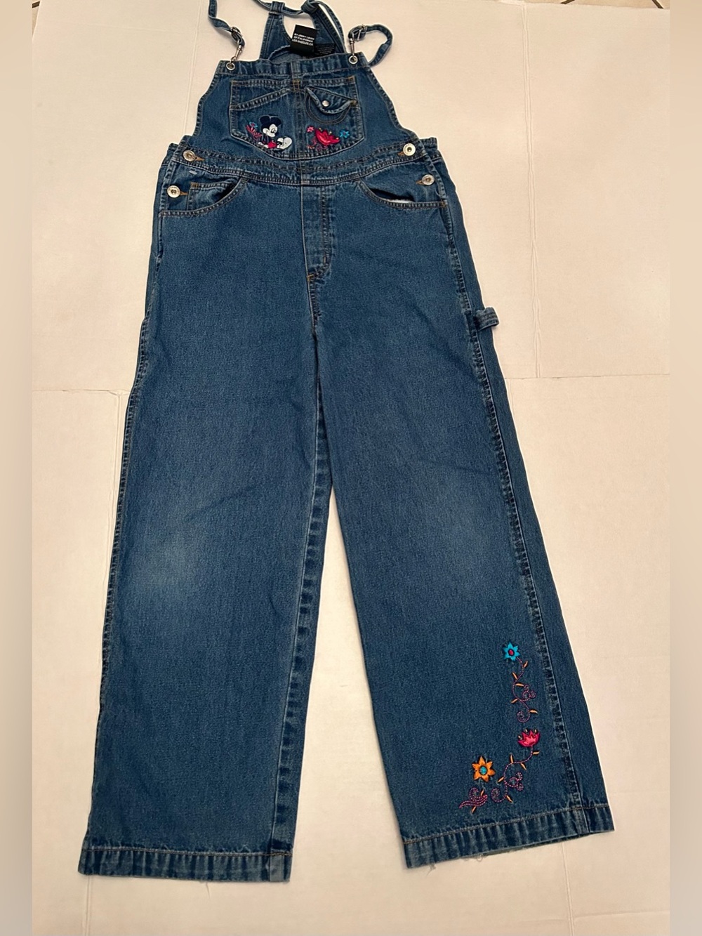 Vintage Disney Mickey Unlimited Overalls Girls Size 10 Blue Denim